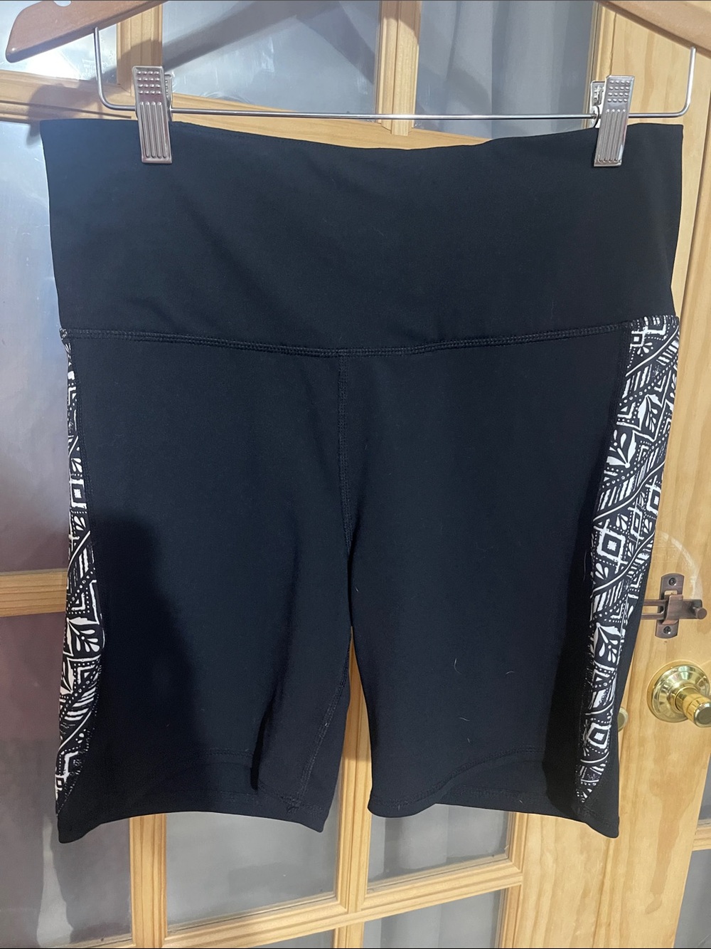 145. GAIAM Black Bike/Yoga Shorts with Black-and-White Graphic Side Panels